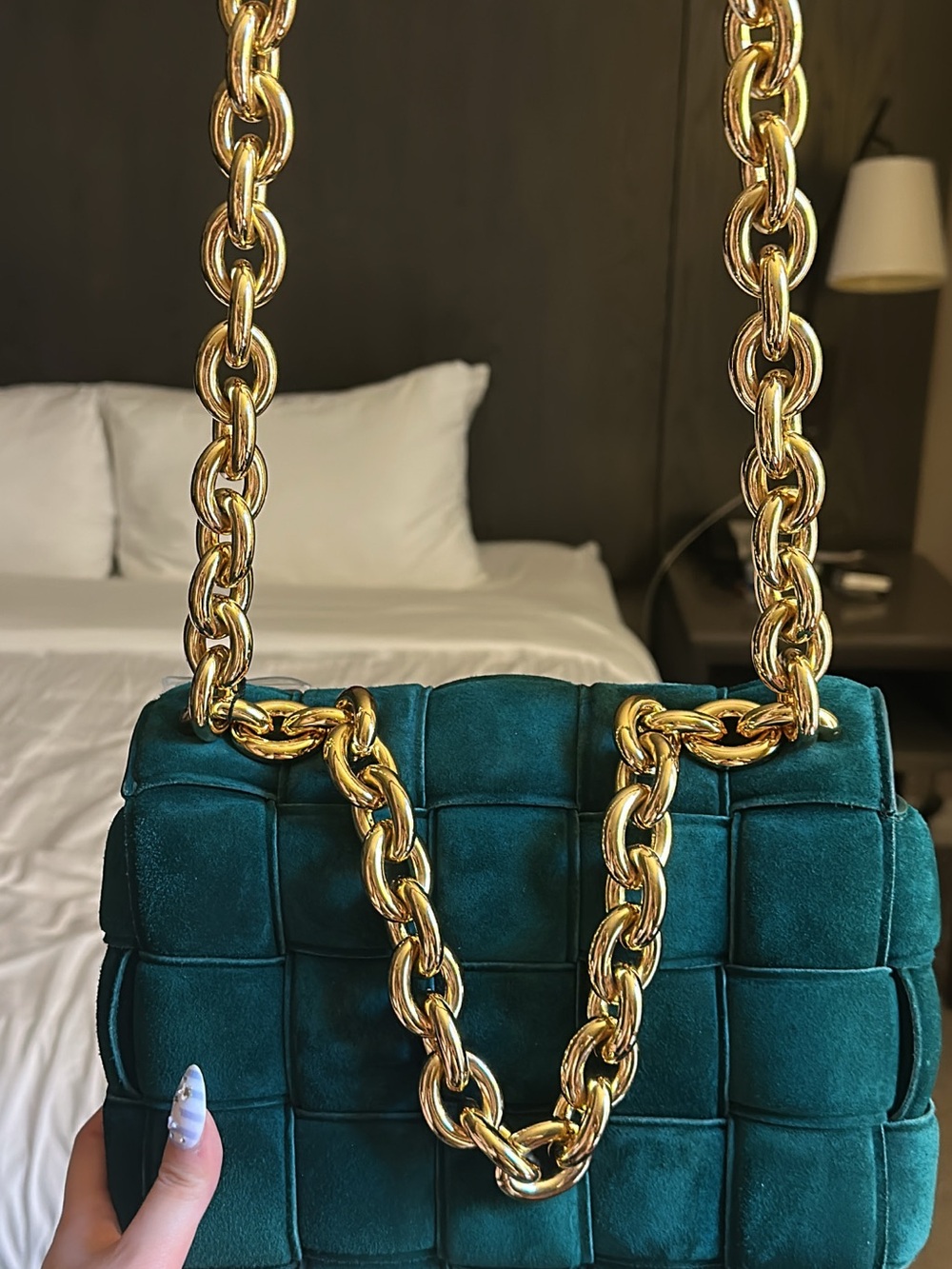 Bottega Veneta Teal Padded Cassette Bag with Gold Chain - Picture 3 of 8